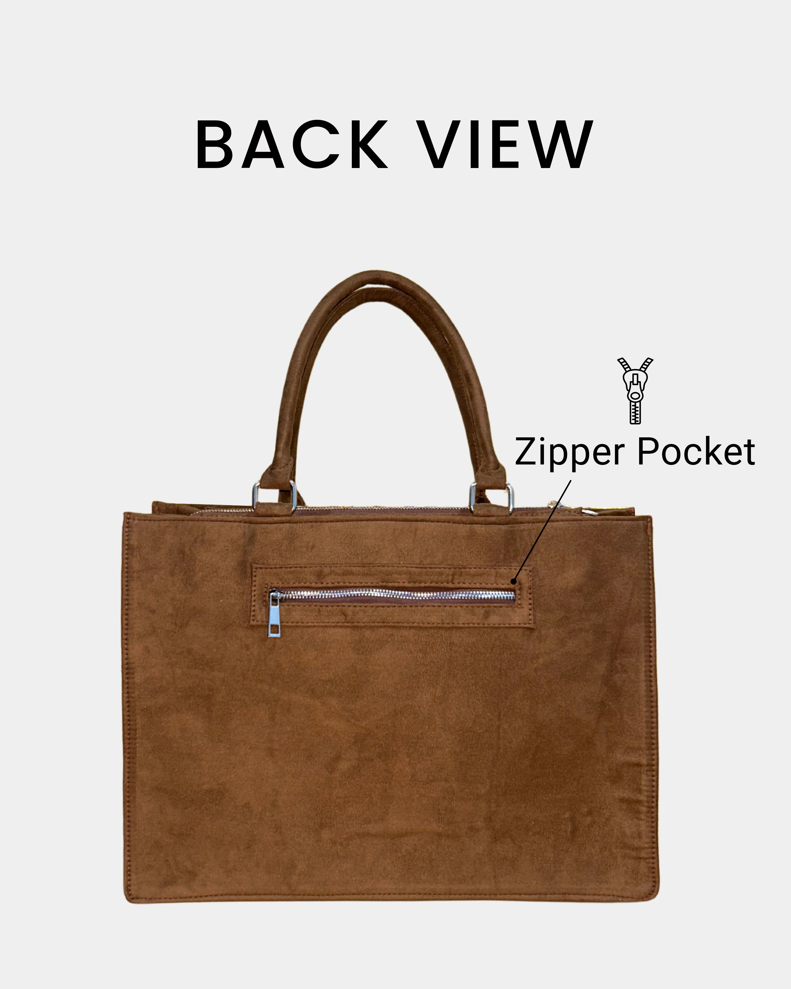 Customized Bloom Frame Embroidered Tote Bag – Brown Suede Edition