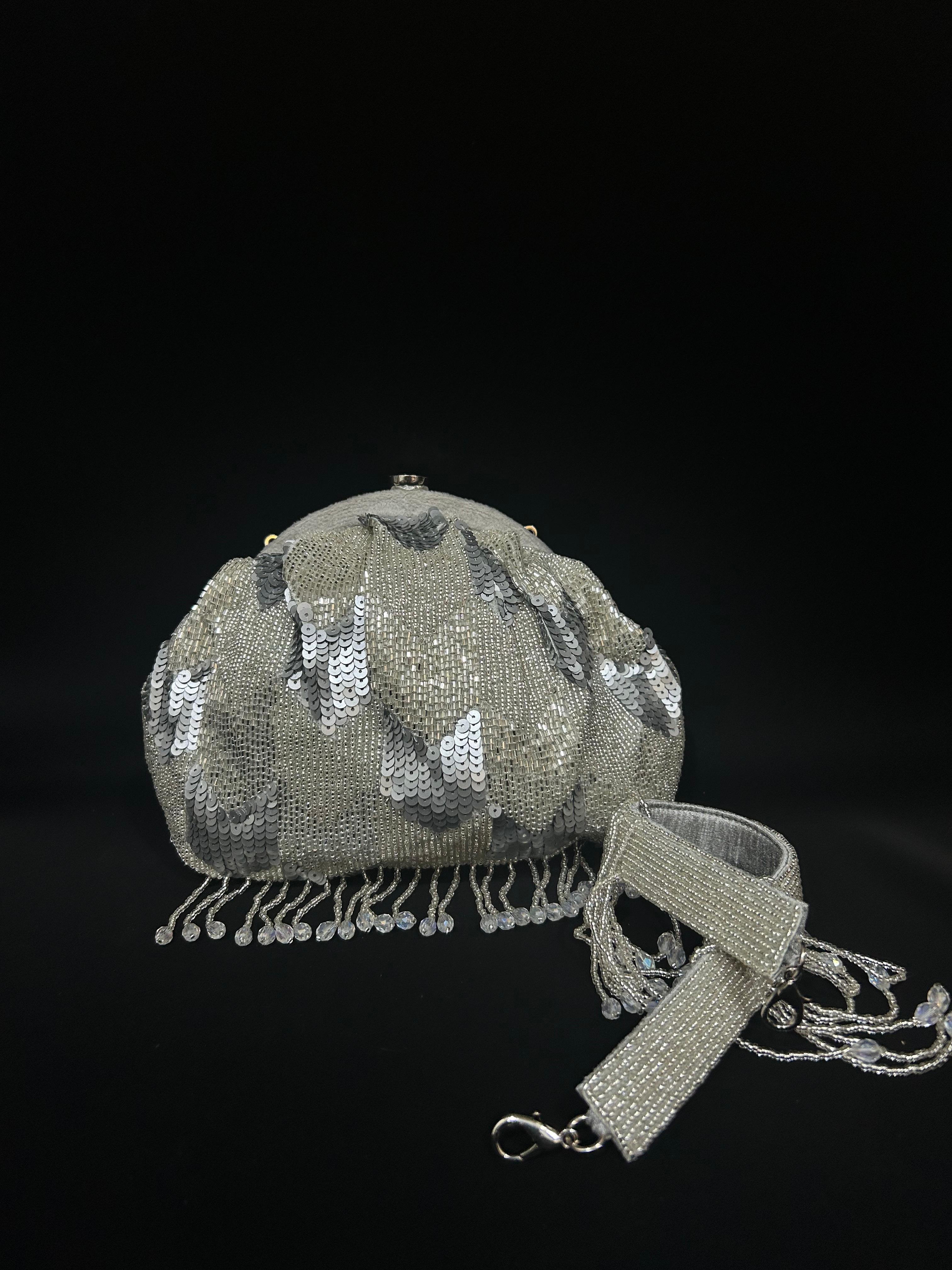 Midnight Frost Silver Sequin Dome Clutch