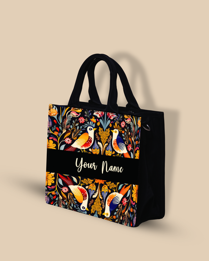 Customized small Tote Bag Designed With Beautiful Birds And Embellished Flowers
