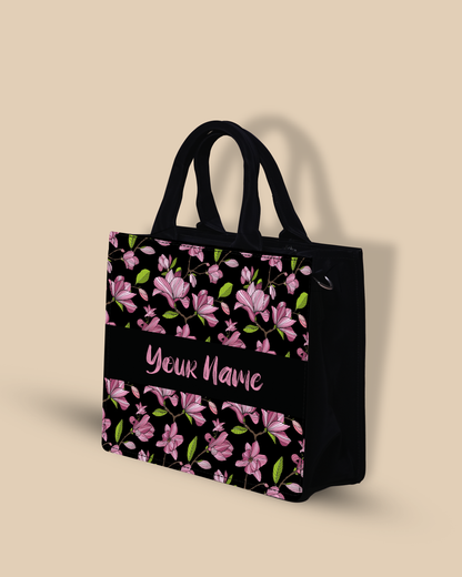Customized small Tote Bag Designed with Placemats Flowering Magnolia Pink