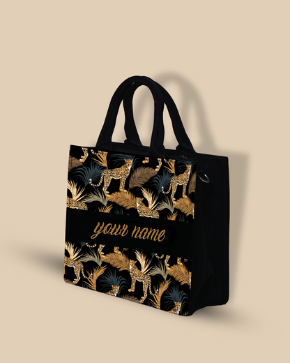 Customized small Tote Bag Designed with Marine Pattern Background And Leopard Palms