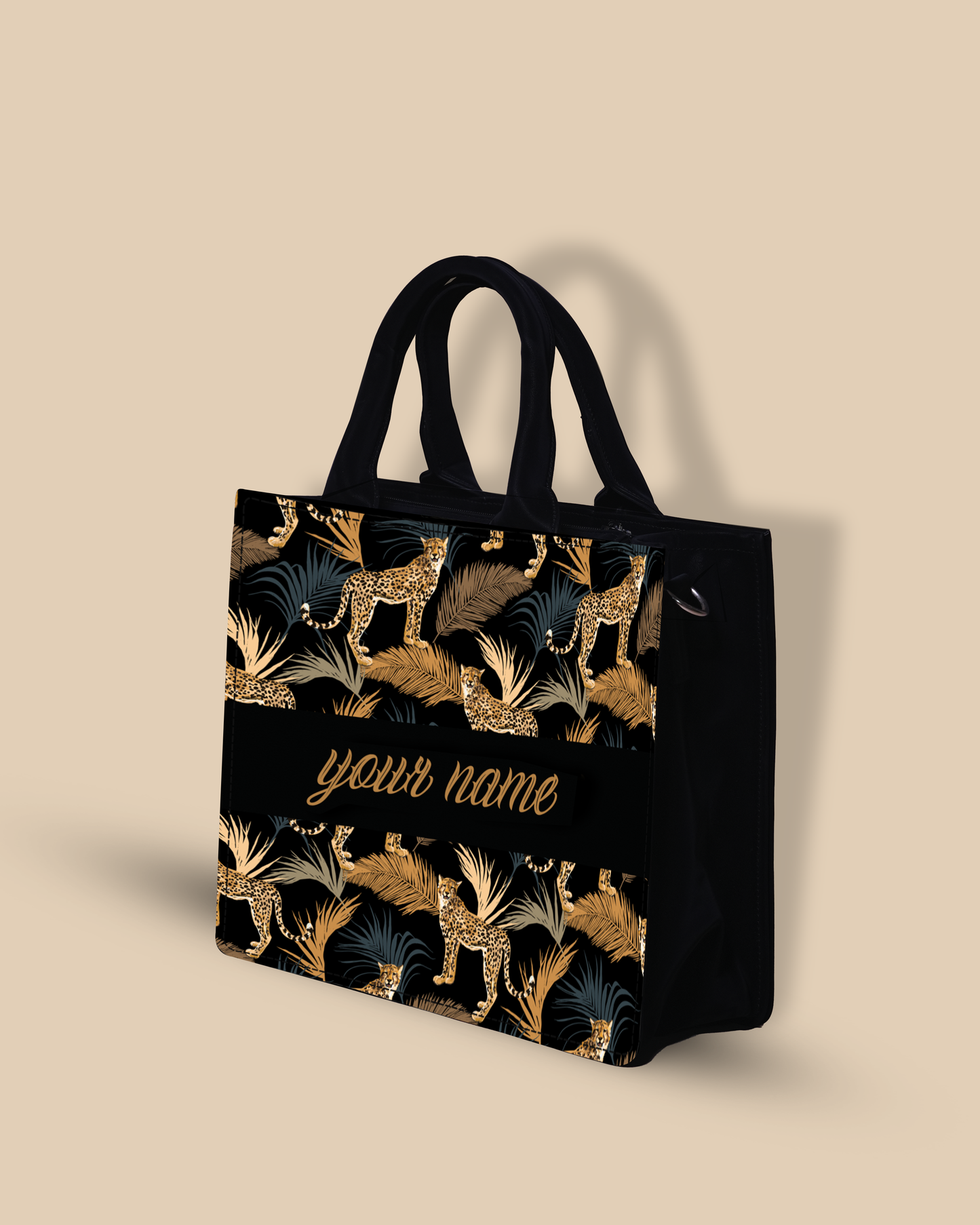 Customized small Tote Bag Designed with Marine Pattern Background And Leopard Palms