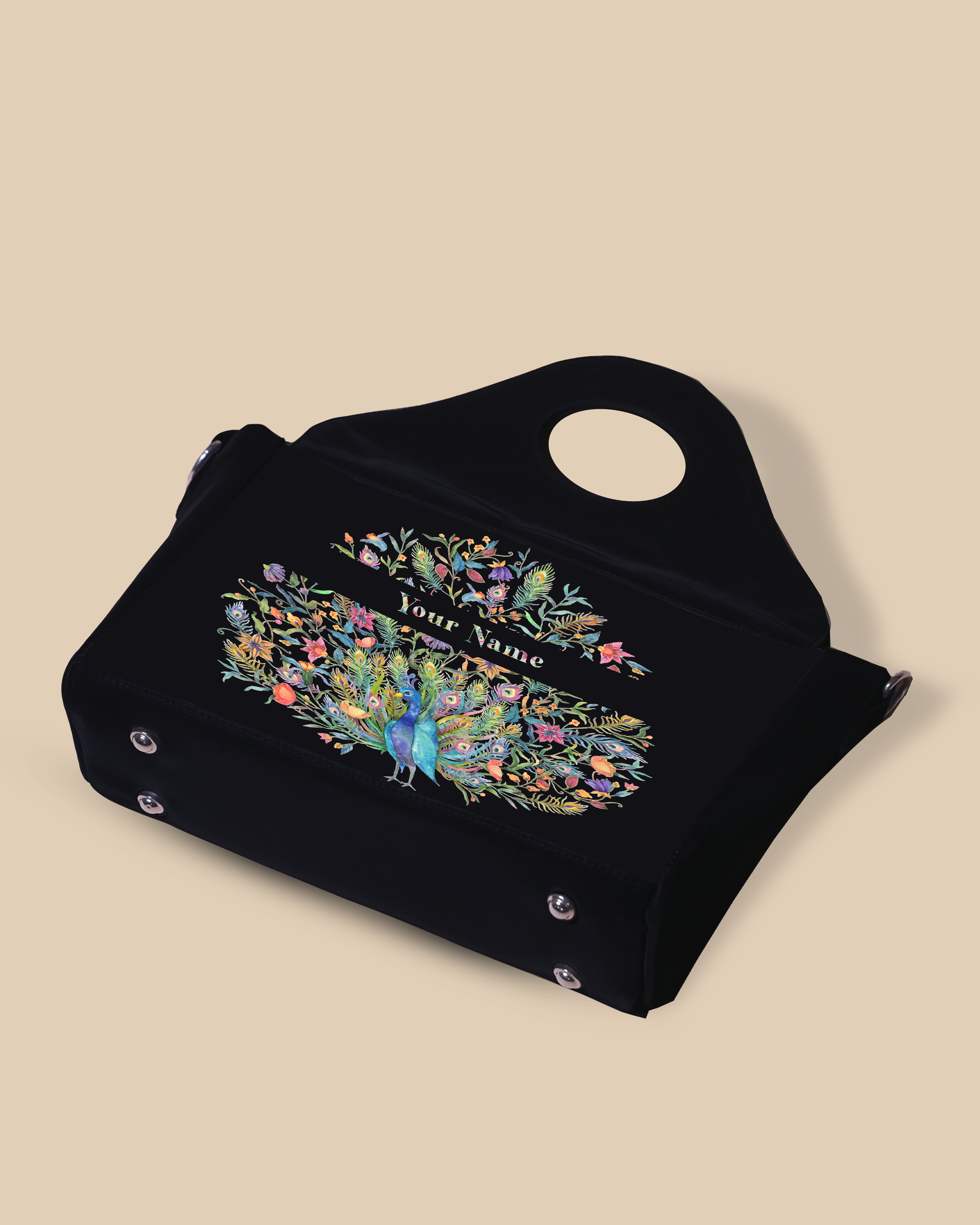 Up Embossed Peacock Design on Leather Personalized Sling Purse
