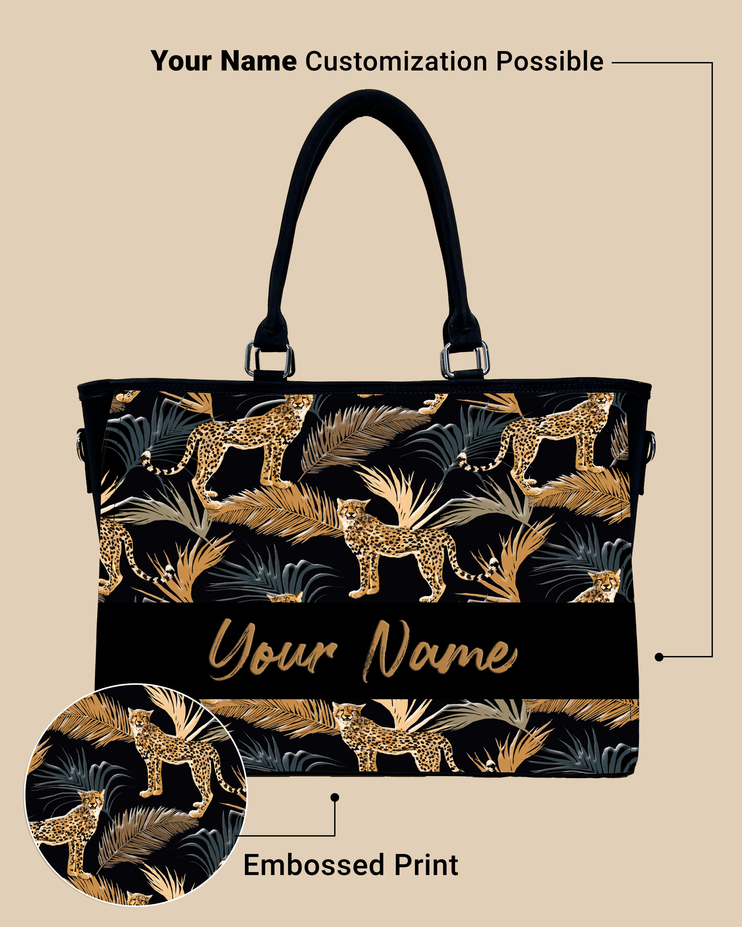Marine Pattern Background And Leopard Palms Oversized Tote
