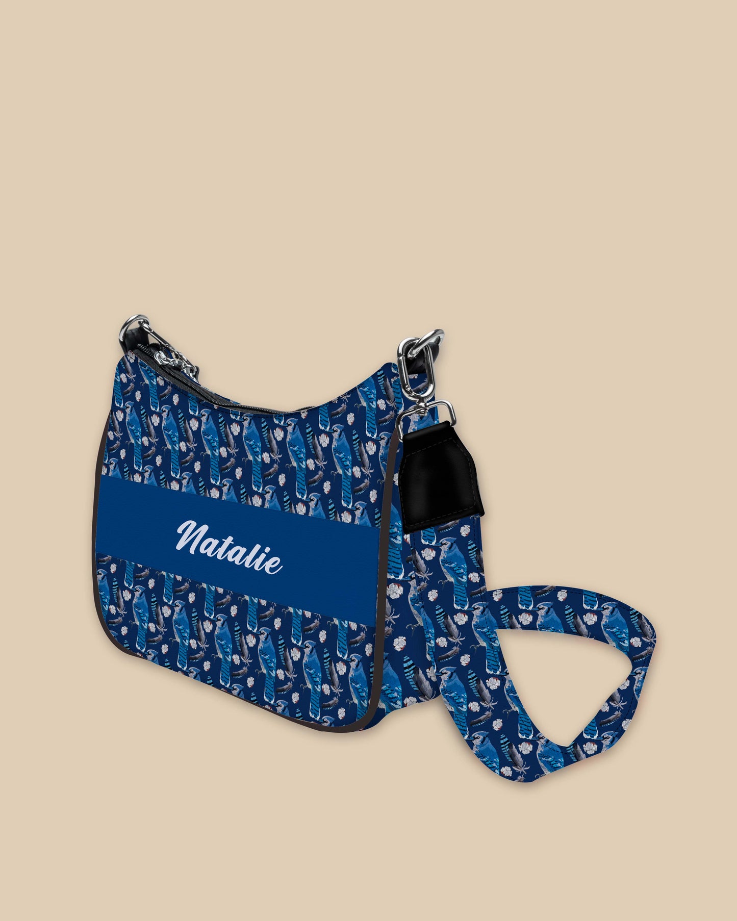 Customized Sling Bag Designed With Blue Jay Birds And Feather