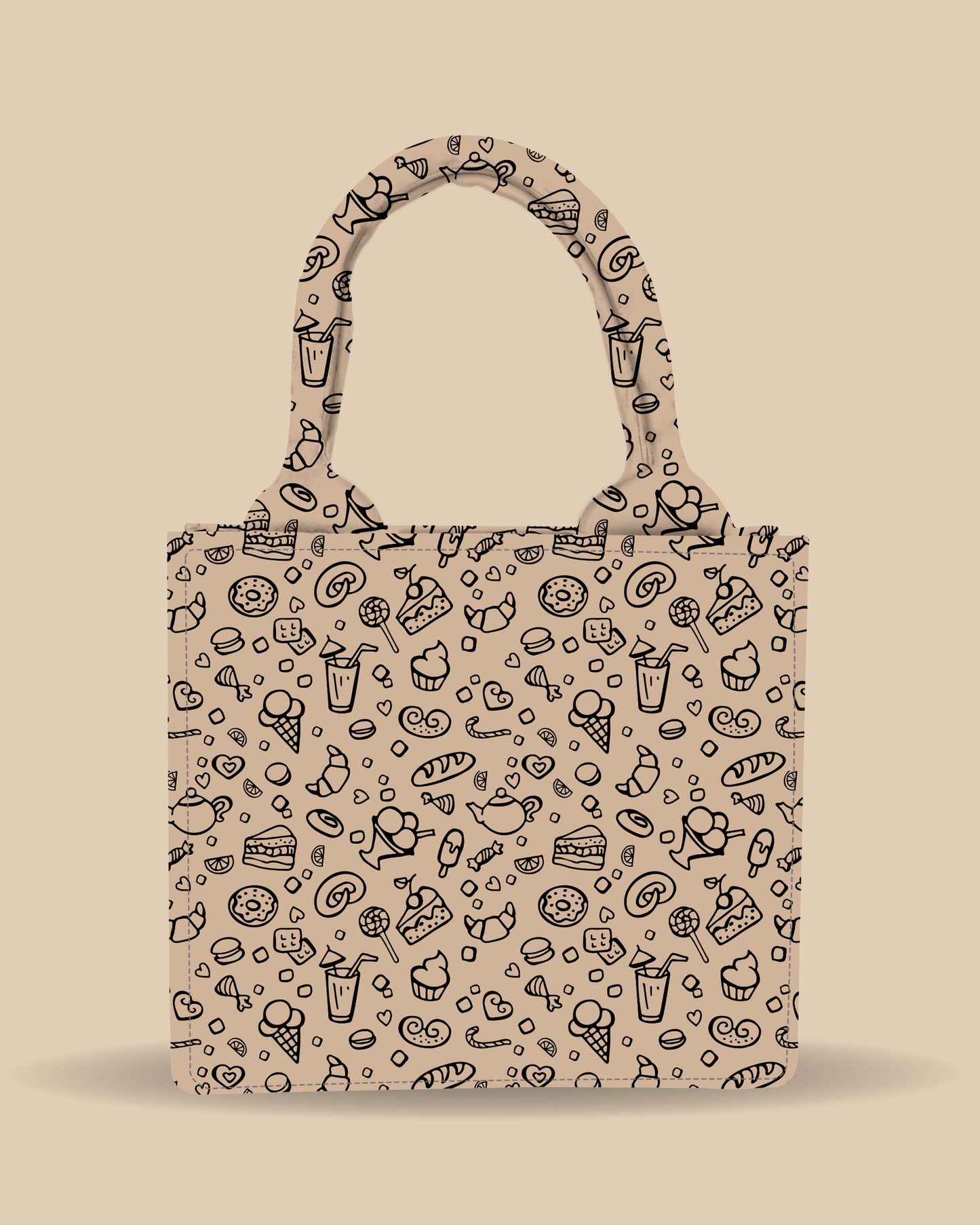 Customized Tote Bag Purse Designed with Kid's Drawn Food Pattern