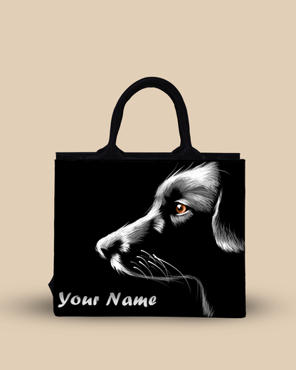 Customized Small Tote Bag Designed With Black And White Dog