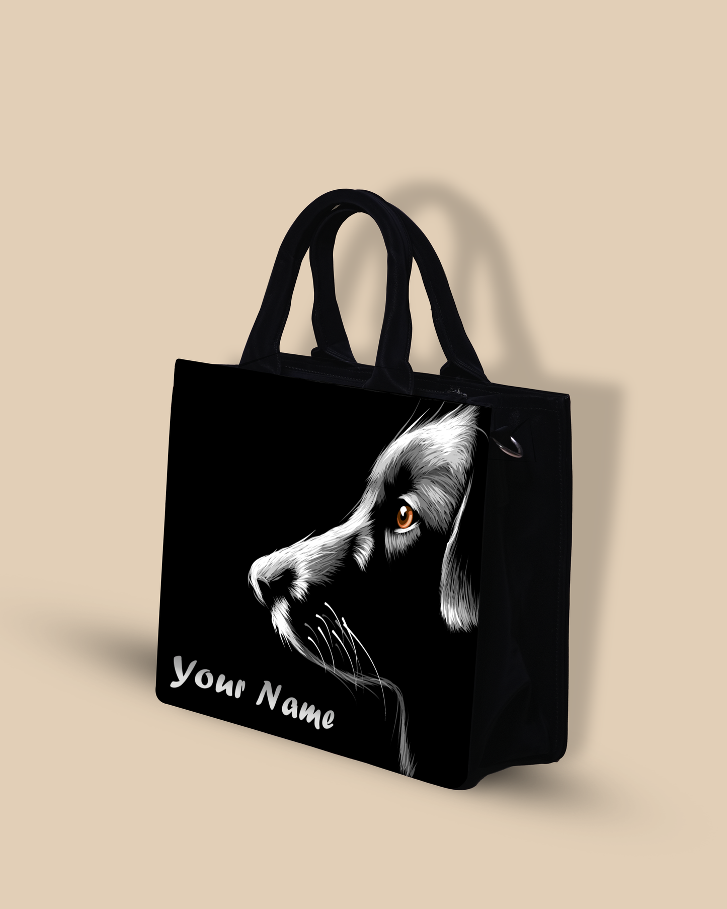 Customized Small Tote Bag Designed With Black And White Dog