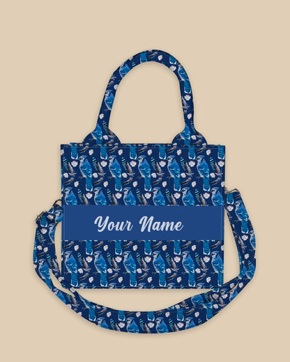 Customized Small Tote Bag Designed With Blue Jay Birds And Feather