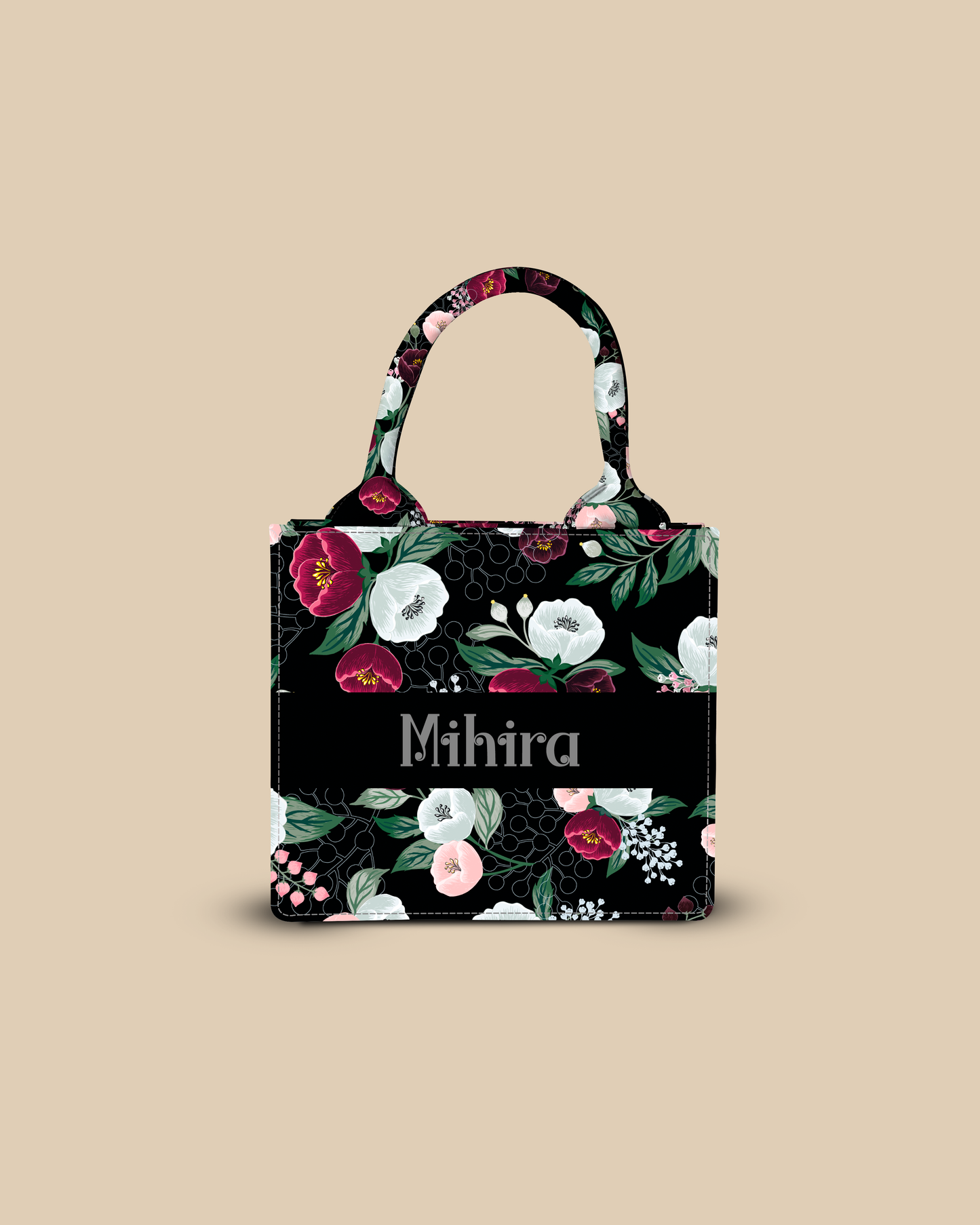 Customized Small Tote Bag Designed With Decorative Wild Peone Flowers