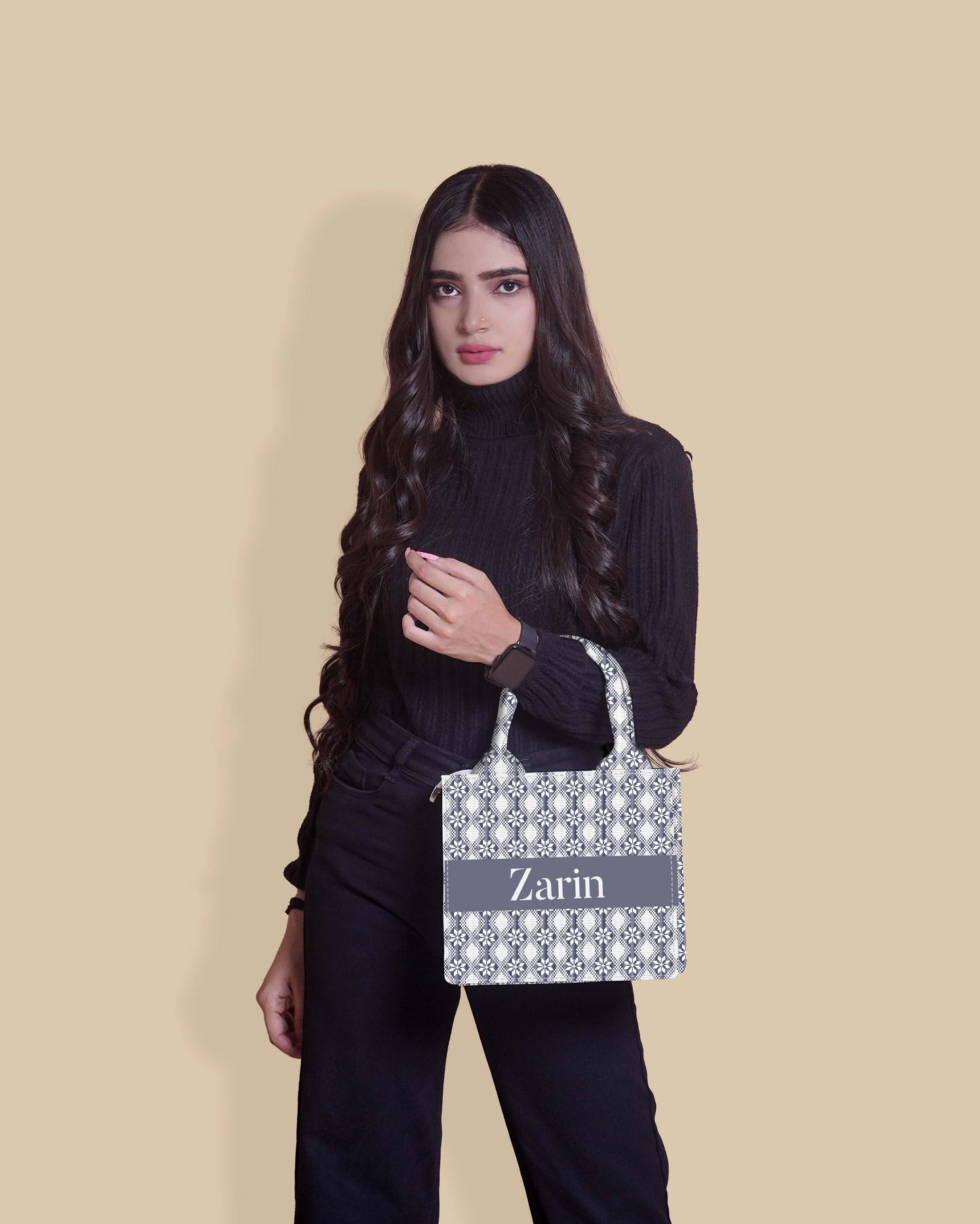 Customized Small Tote Bag Designed With Ethnic Geometric Traditional Pattern