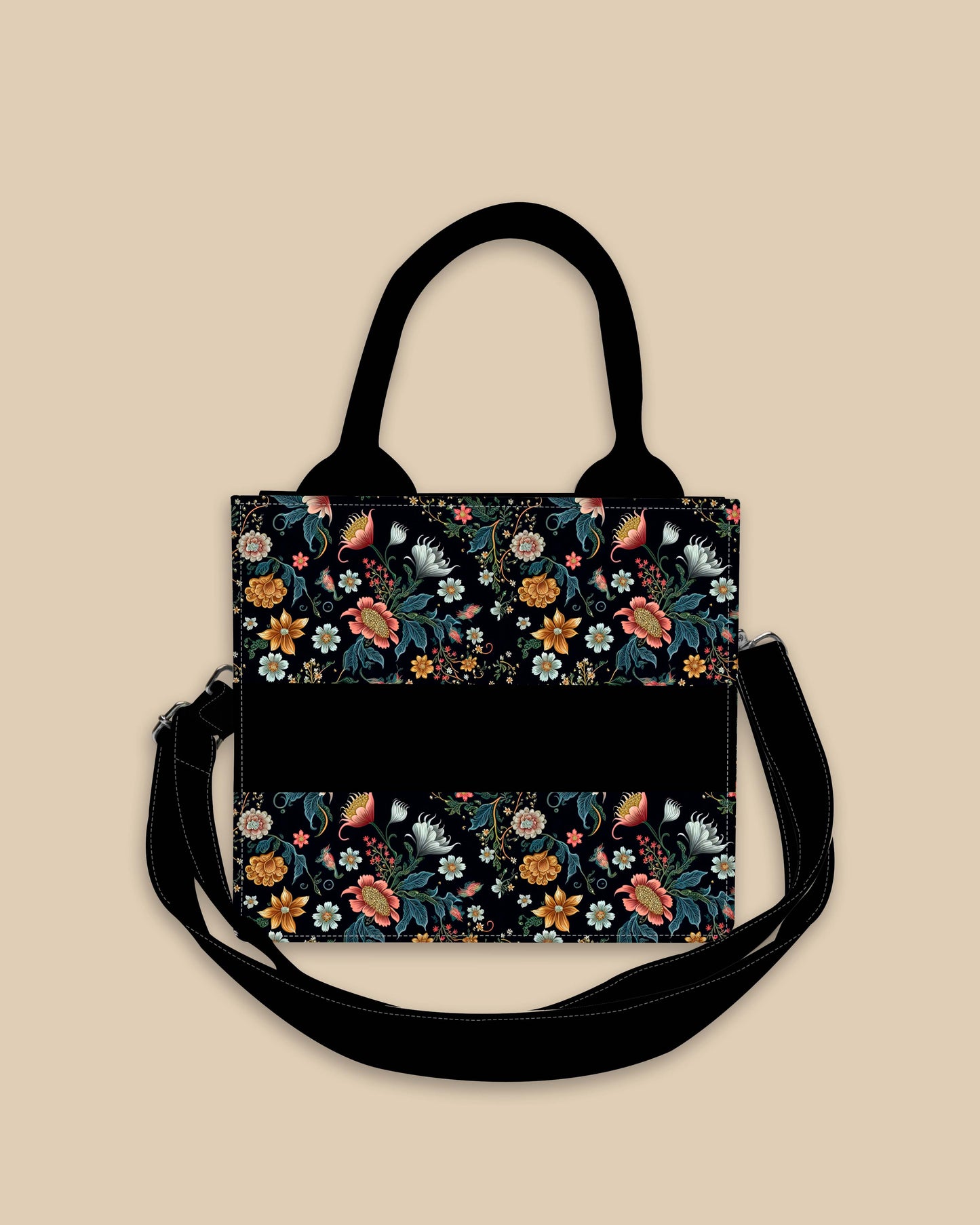 Customized Small Tote Bag Designed With Intricate Floral Pattern And Elegant Flower
