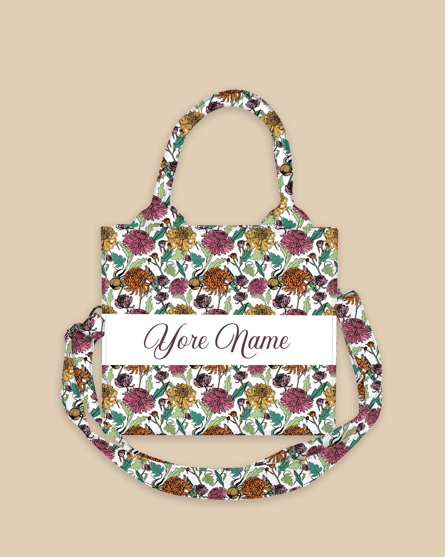 Customized Small Tote Bag Designed With Japanese Chrysanthemum Buds And  Flowers