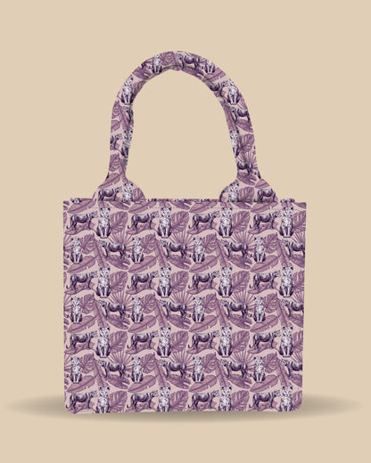 Customized Small Tote Bag Designed With Lion And Leaves In Engraving Style