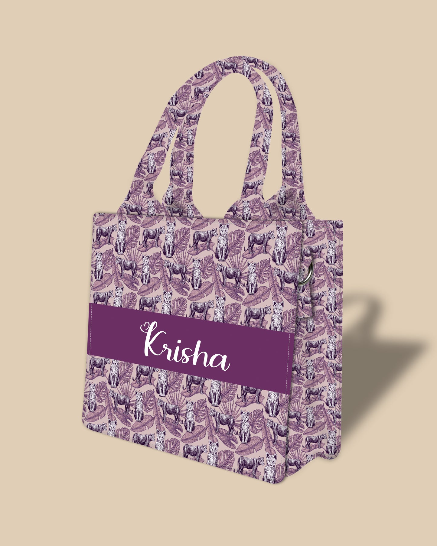 Customized Small Tote Bag Designed With Lion And Leaves In Engraving Style