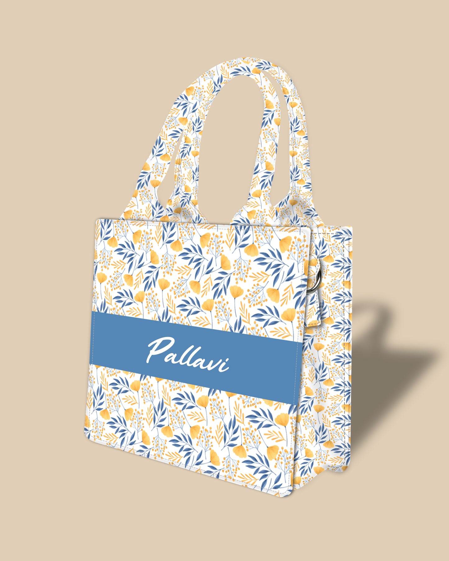 Customized Small Tote Bag Designed With Summer Botanical Flowers And Leaves