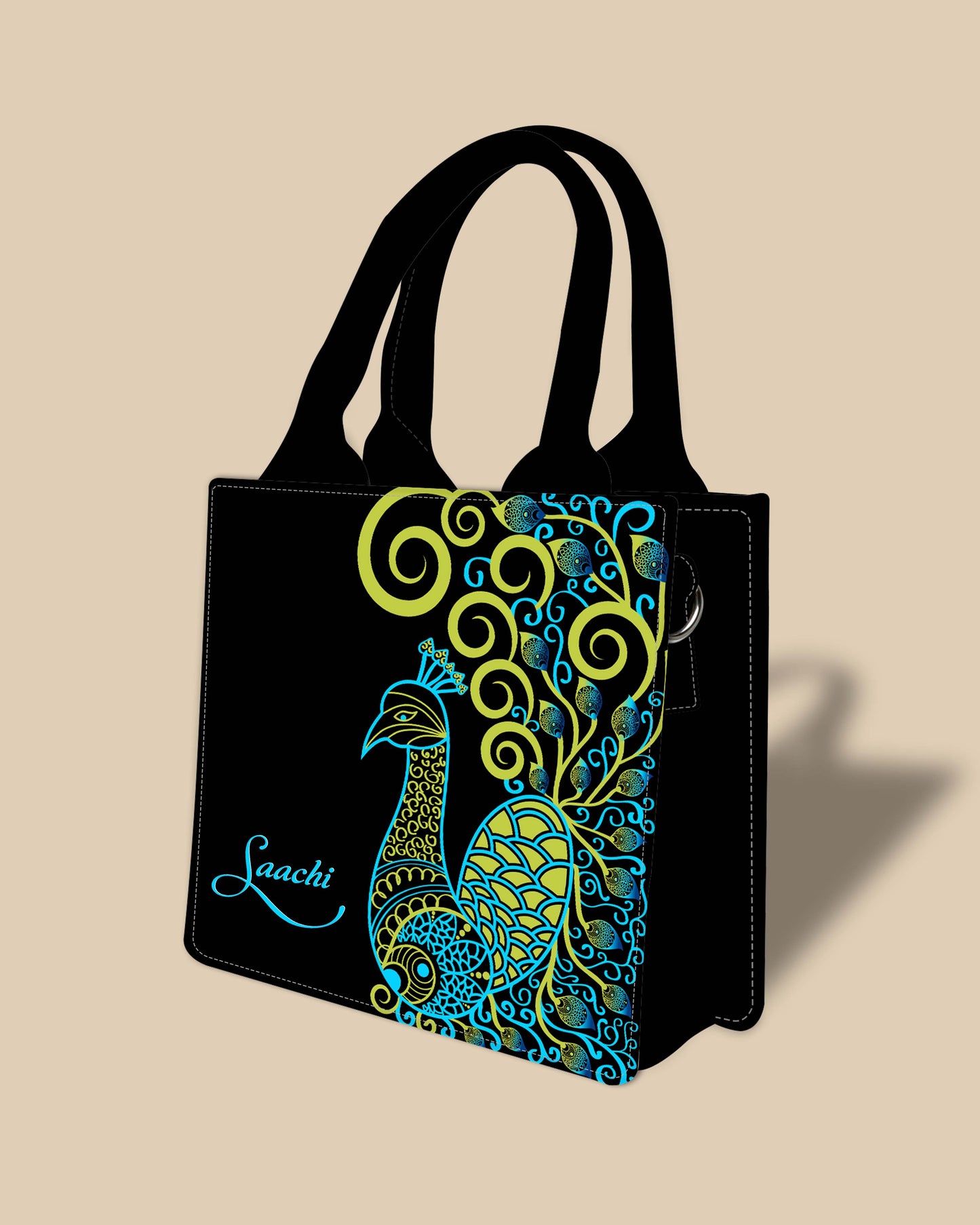 Customized Small Tote Bag Designed with Artistic mandala peacock