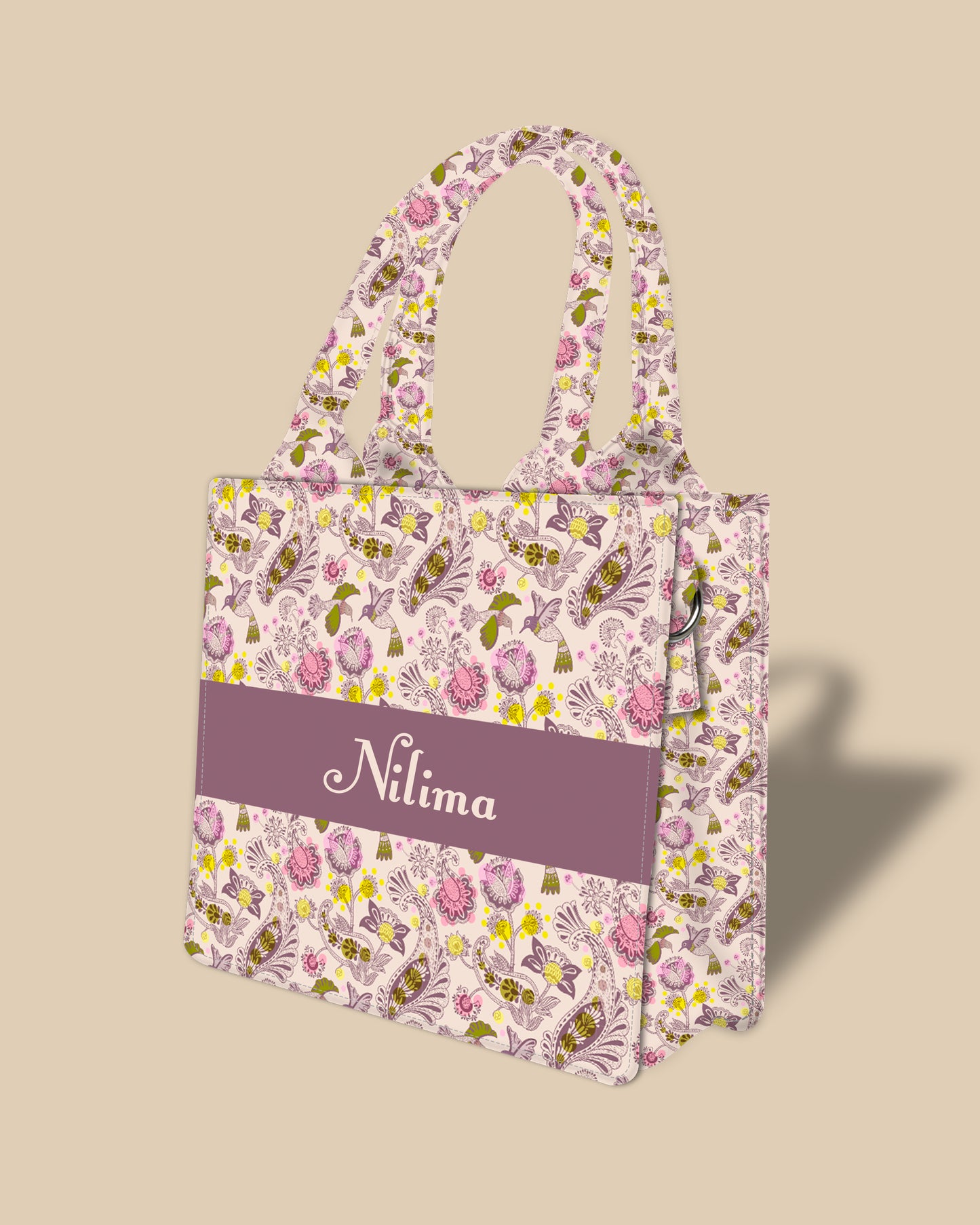 Customized Small Tote Bag Designed with Bird Flowers Batik And Plants