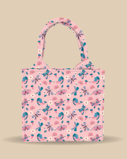 Customized Small Tote Bag Designed with Elegant Blues And Pink Butterflies