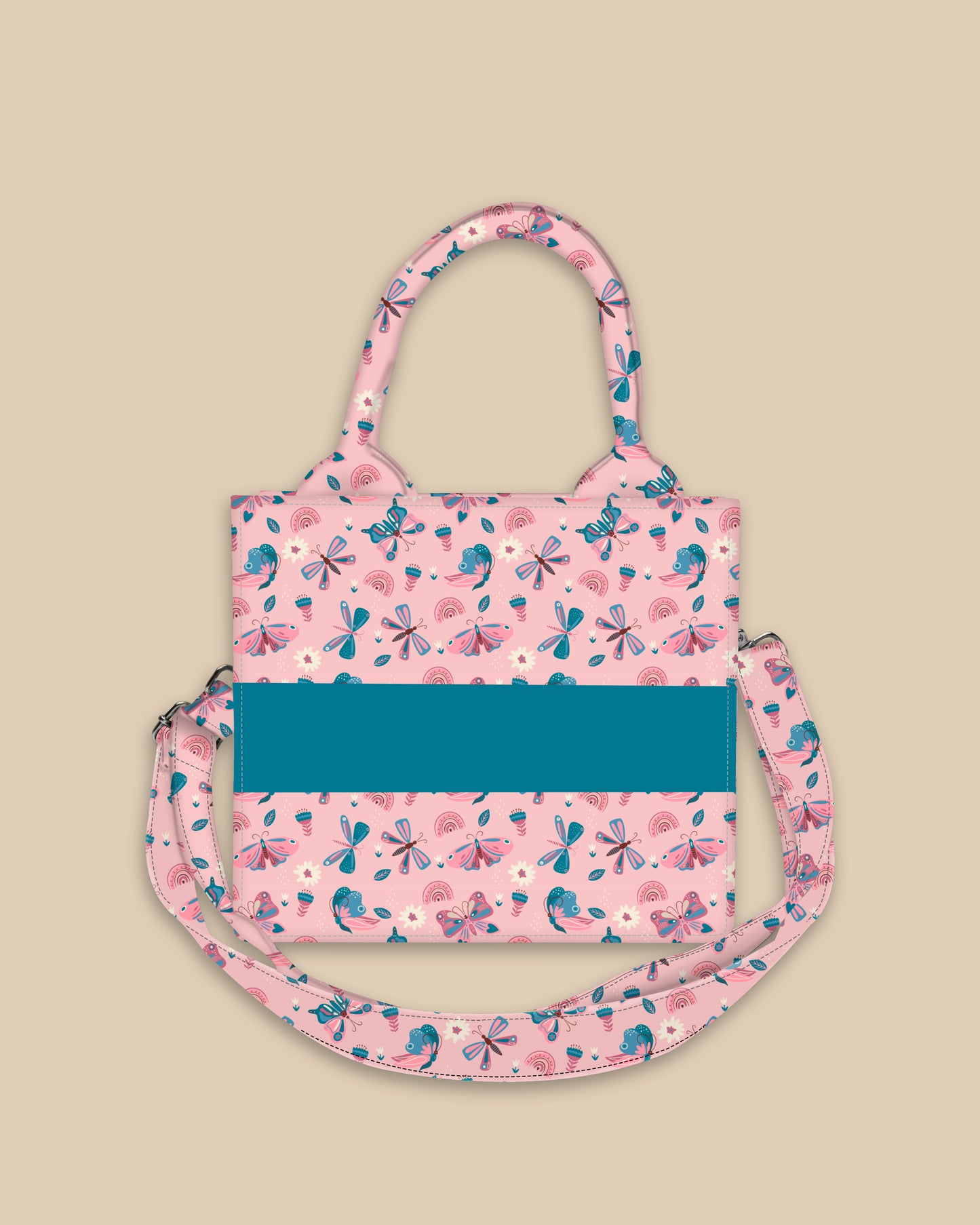 Customized Small Tote Bag Designed with Elegant Blues And Pink Butterflies