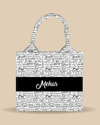 Customized Small Tote Bag Designed with Fragment Handwritten Words Pattern
