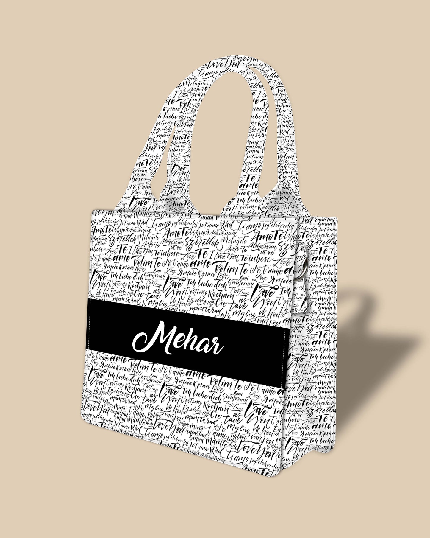 Customized Small Tote Bag Designed with Fragment Handwritten Words Pattern