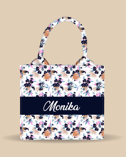Customized Small Tote Bag Designed with Fresh Tropical Flowers And Exotic Forest Flowers