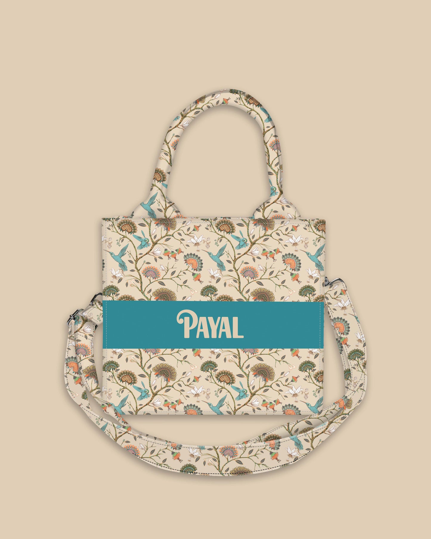 Customized Small Tote Bag Designed with Humming Birds And Vintage Flower Plant