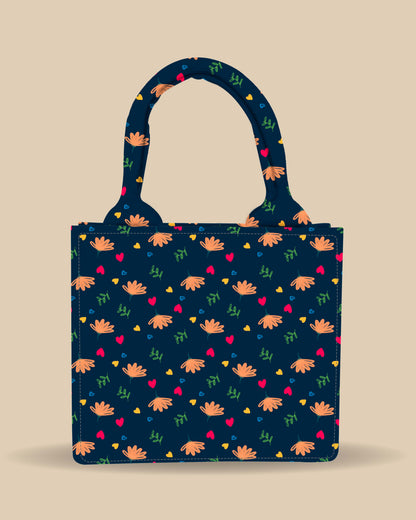 Customized Small Tote Bag Designed with Stylish Flowers, Leaves And Beautiful Leaves