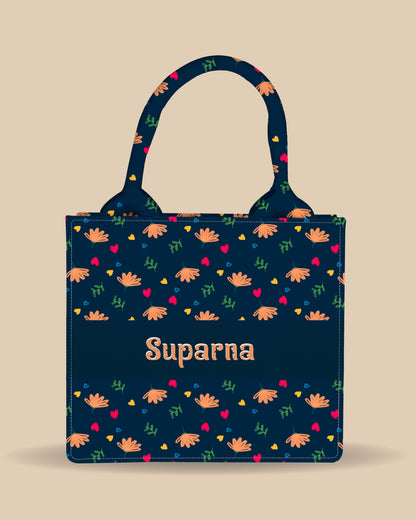 Customized Small Tote Bag Designed with Stylish Flowers, Leaves And Beautiful Leaves