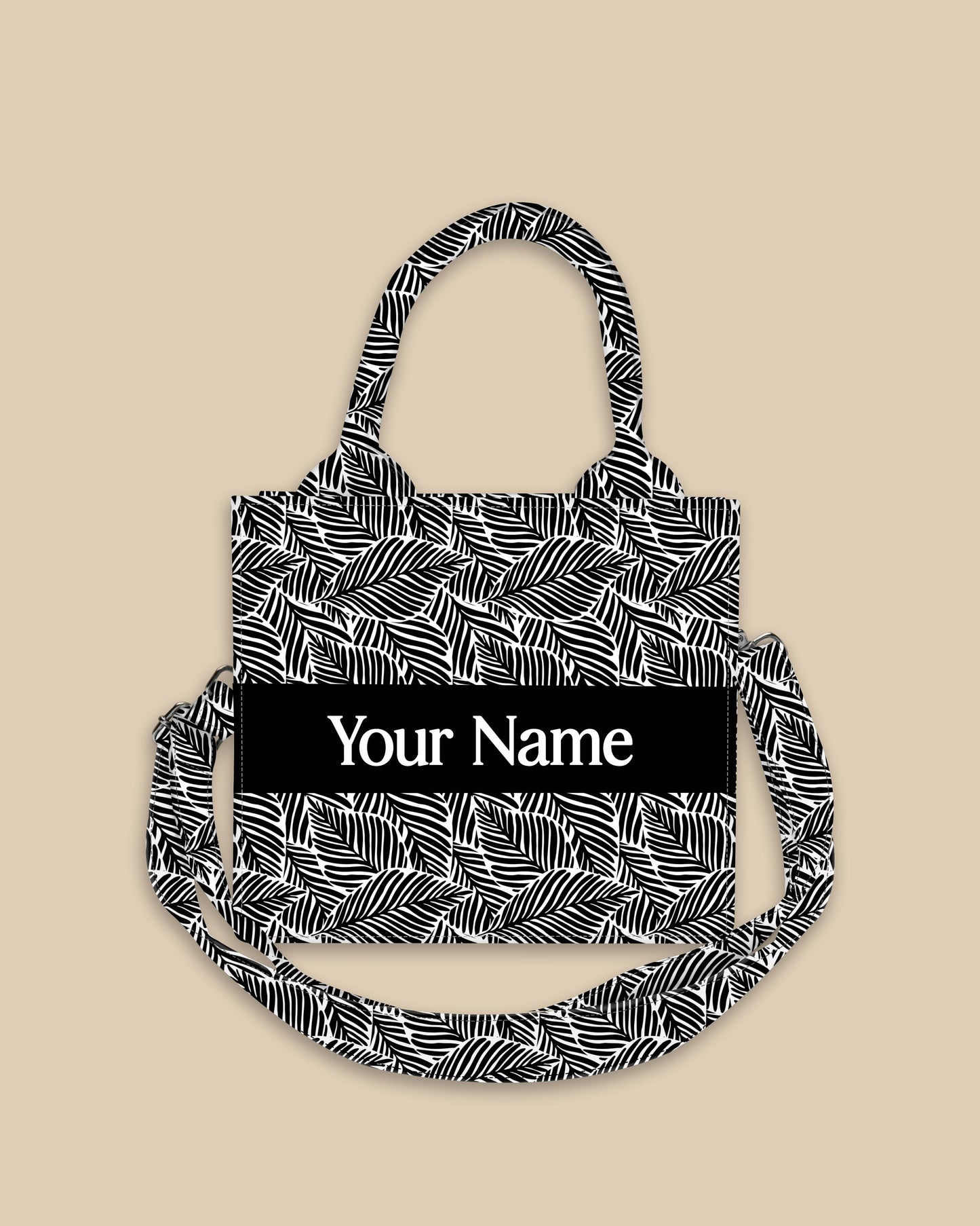 Customized Small Tote Bag Designed with Tropical Leaf Calligraphy