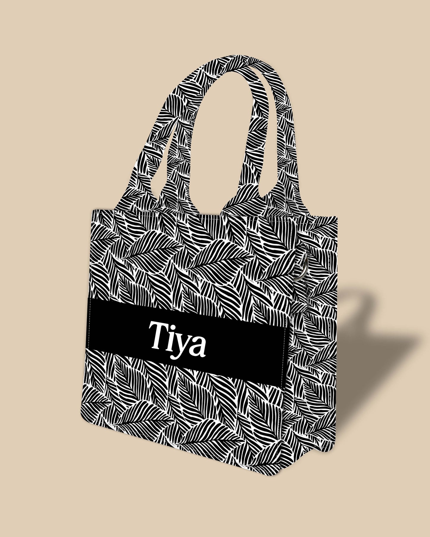 Customized Small Tote Bag Designed with Tropical Leaf Calligraphy