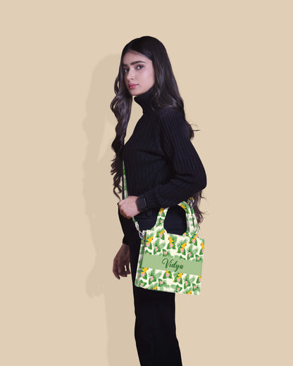 Customized Small Tote Bag Designed with Troppical Greenery And Parrot