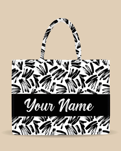 Customized Tote Bag  Designed With Black Brushstrokes Pattern