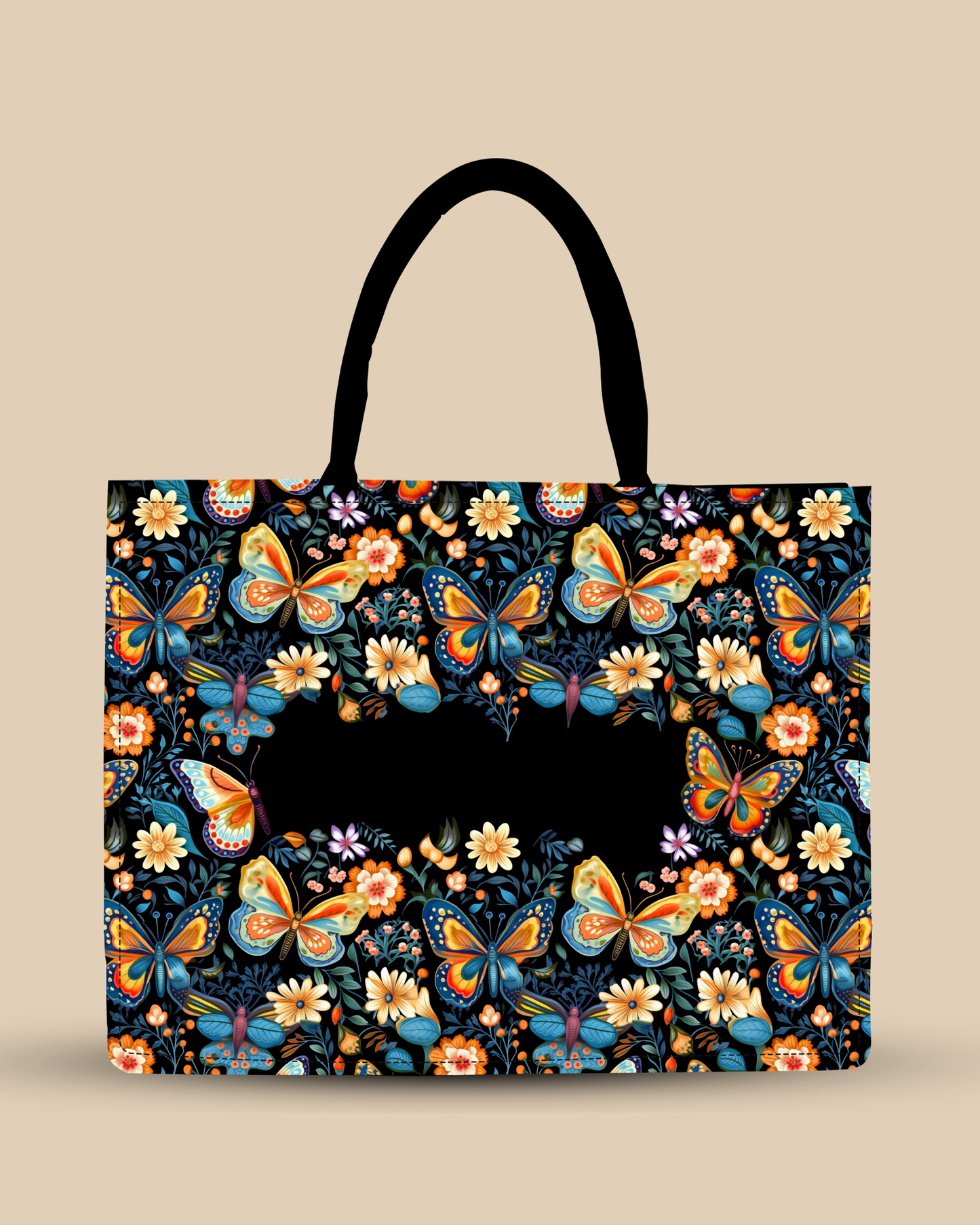 Customized Tote Bag  Designed With Blossom Colourfull Butterflies