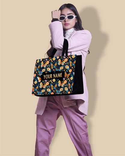 Customized Tote Bag  Designed With Blossom Colourfull Butterflies