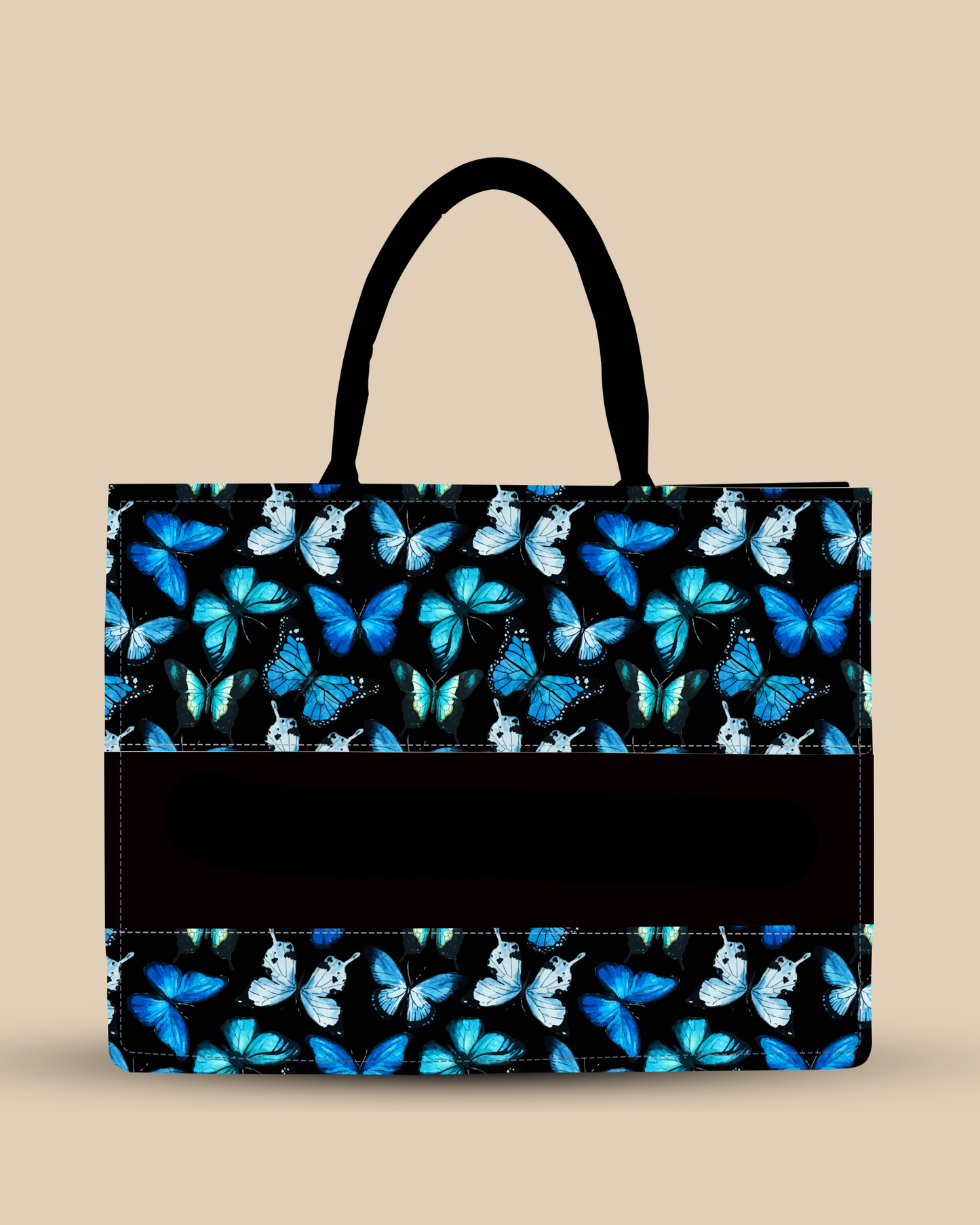Customized Tote Bag Designed With Blue Flying Butterflies