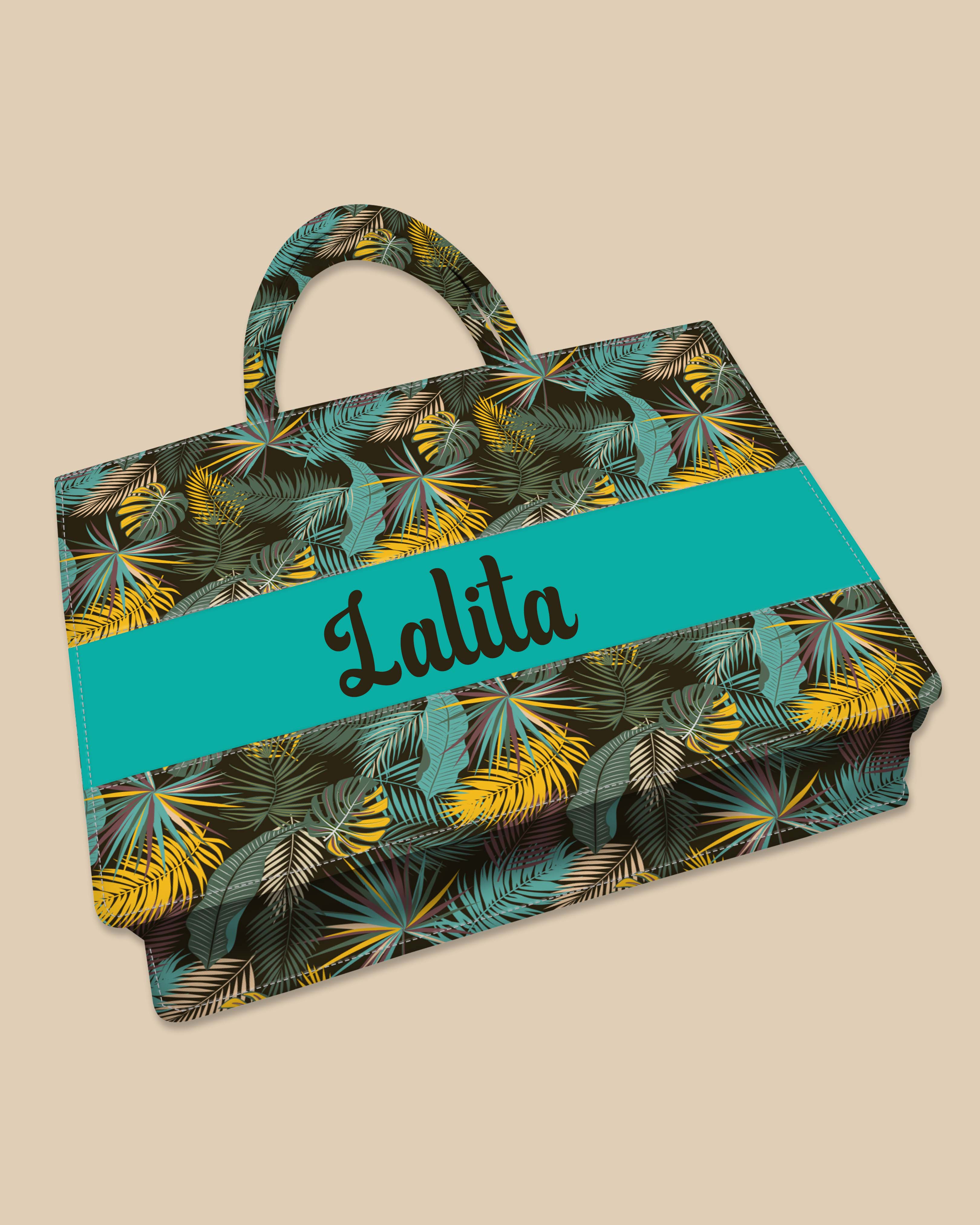 Customized Tote Bag Designed With Colourfull Tropical And Vintage Palm Leaves
