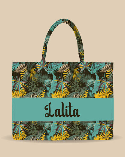 Customized Tote Bag Designed With Colourfull Tropical And Vintage Palm Leaves