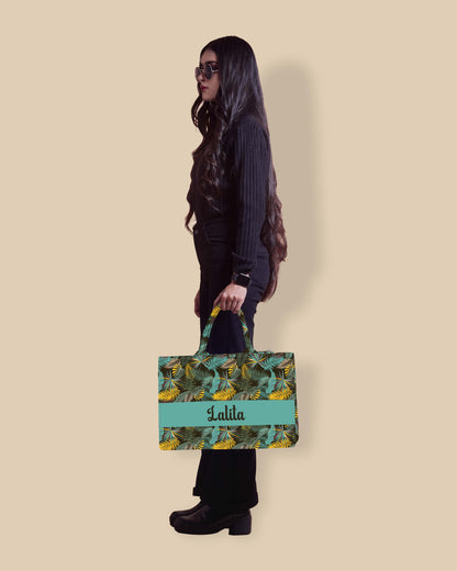 Customized Tote Bag Designed With Colourfull Tropical And Vintage Palm Leaves