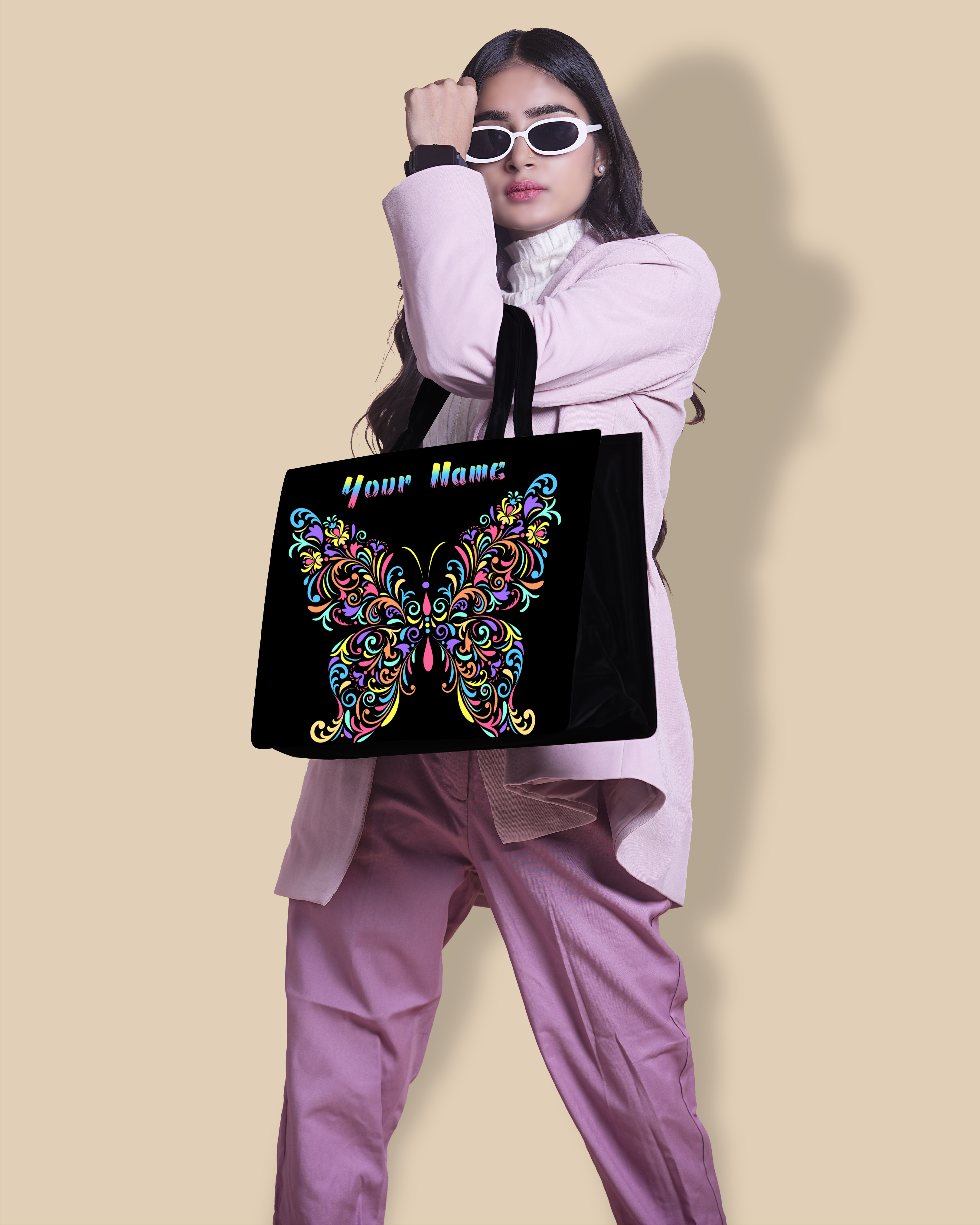 Customized Tote Bag Designed With Colorful butterfly Pattern