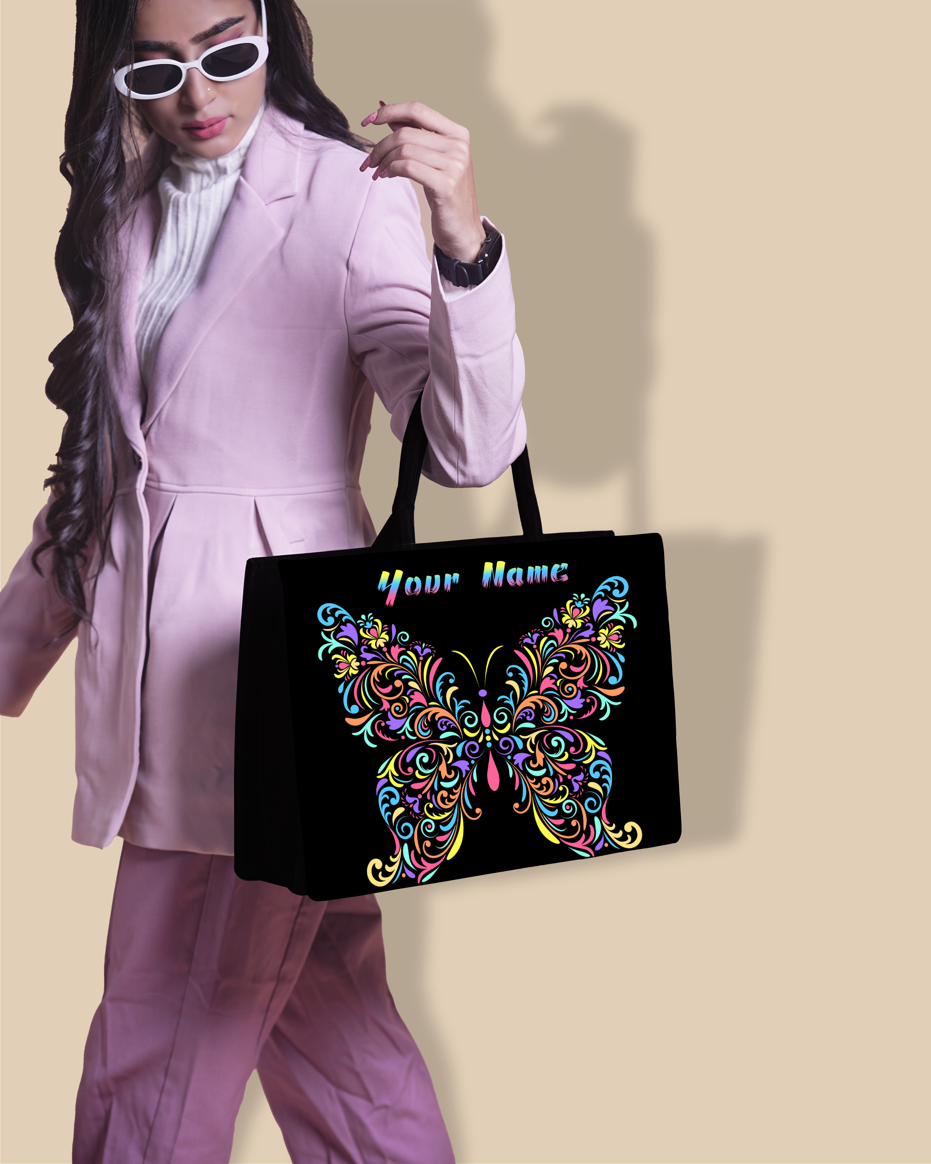 Customized Tote Bag Designed With Colorful butterfly Pattern