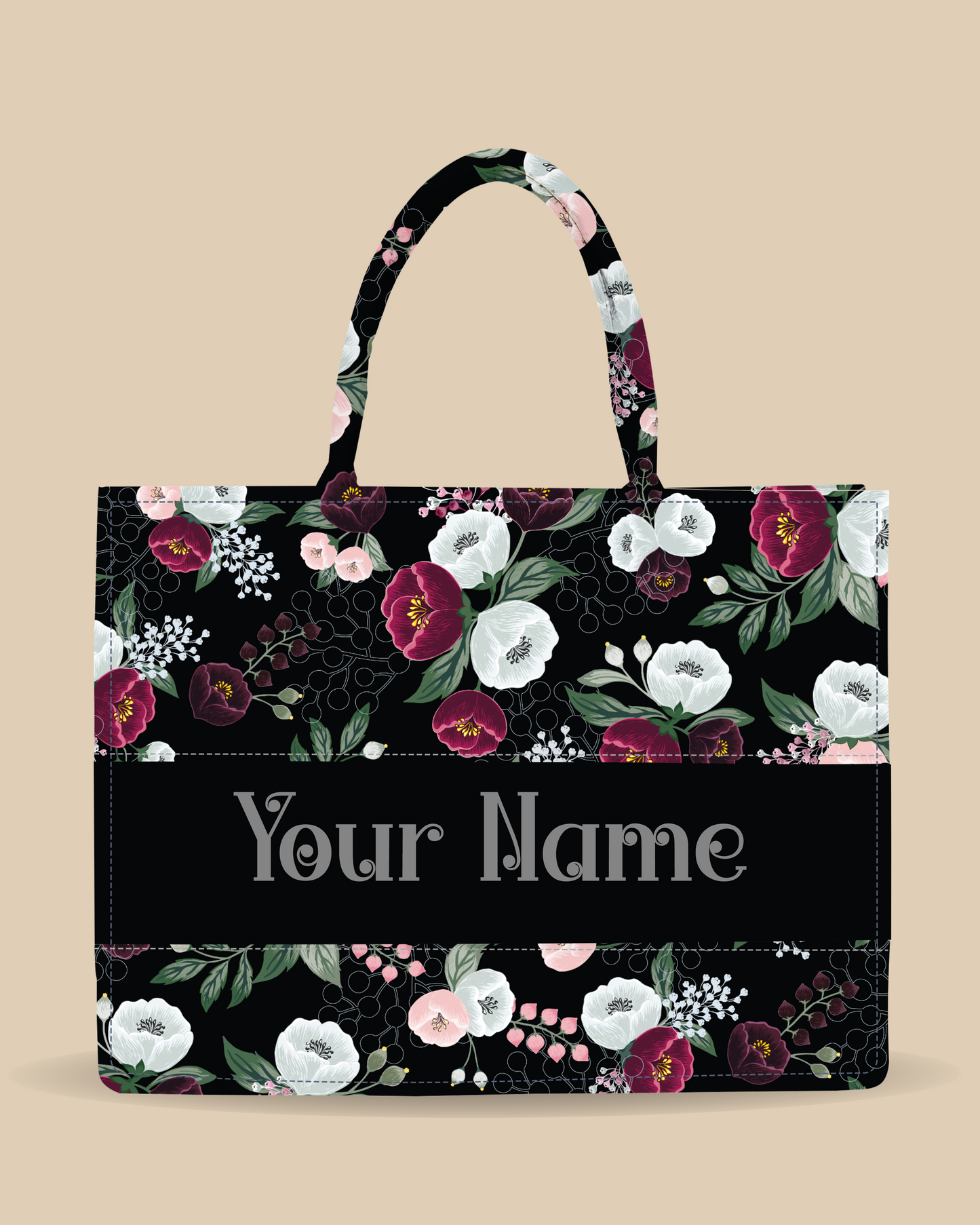 Customized Tote Bag Designed With Decorative Wild Peone Flowers