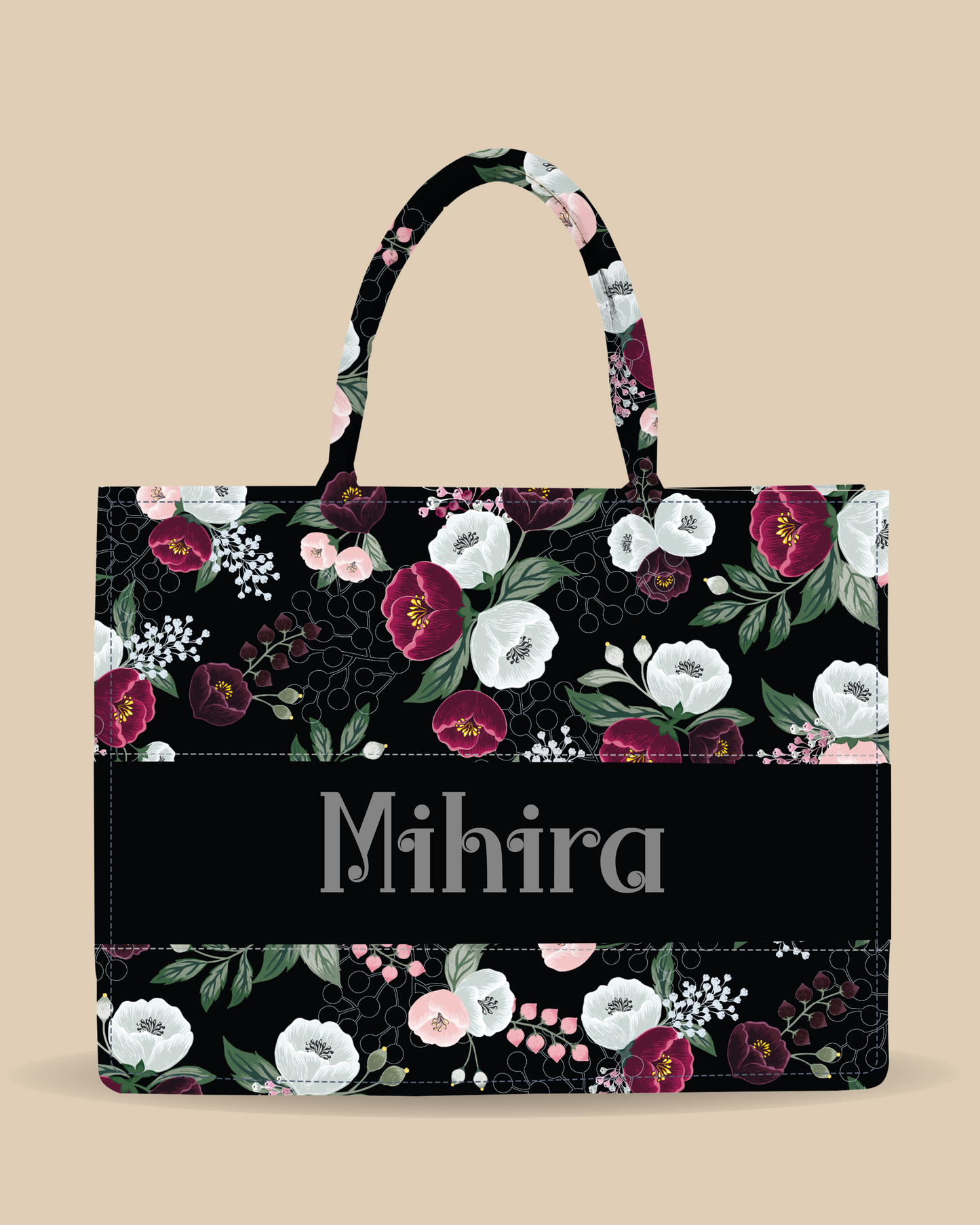 Customized Tote Bag Designed With Decorative Wild Peone Flowers