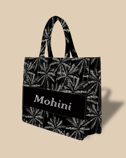 Customized Tote Bag Designed With Hand Drawn White Outline Palm Trees Pattern