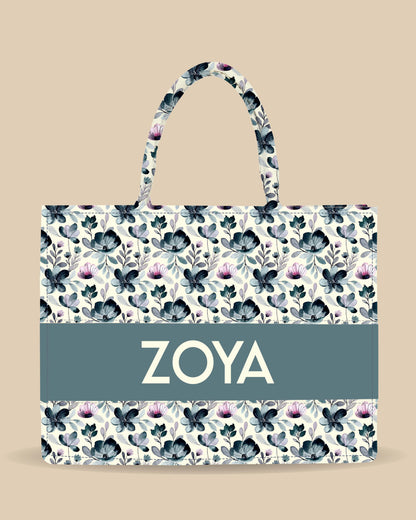 Customized Tote Bag  Designed With Indigo Watercolor Floral Pattern