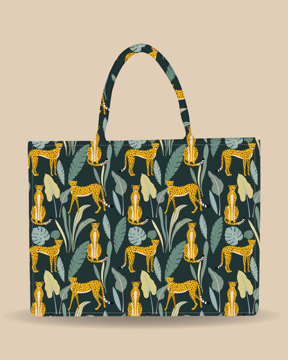Customized Tote Bag Designed With Leopard Pattern And Tropical Leaves