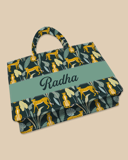 Customized Tote Bag Designed With Leopard Pattern And Tropical Leaves