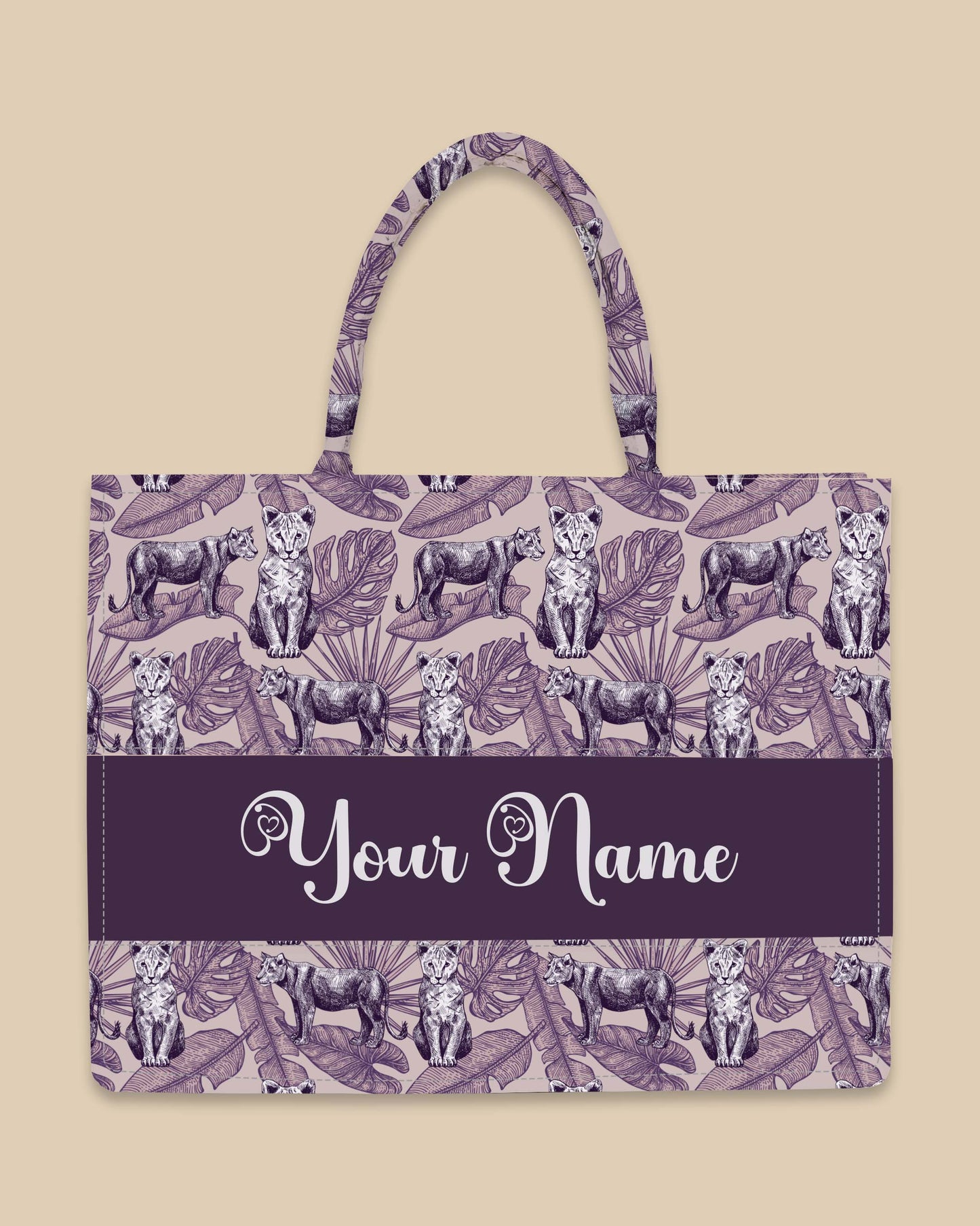 Customized Tote Bag Designed With Lion And Leaves In Engraving Style