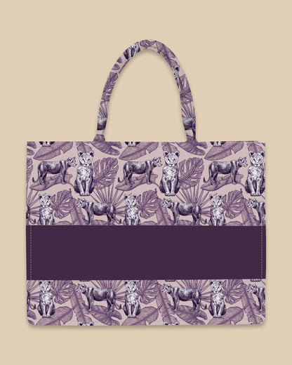 Customized Tote Bag Designed With Lion And Leaves In Engraving Style